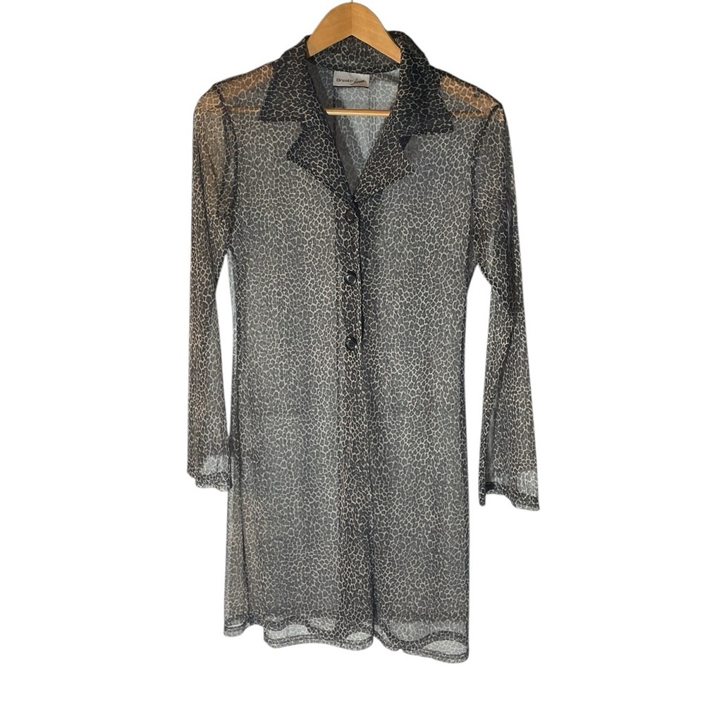 C39- Y2K Sheer Leopard Print Button-Up Blouse